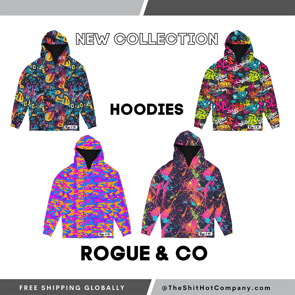 a collection of colorful hoodies by rogue & co