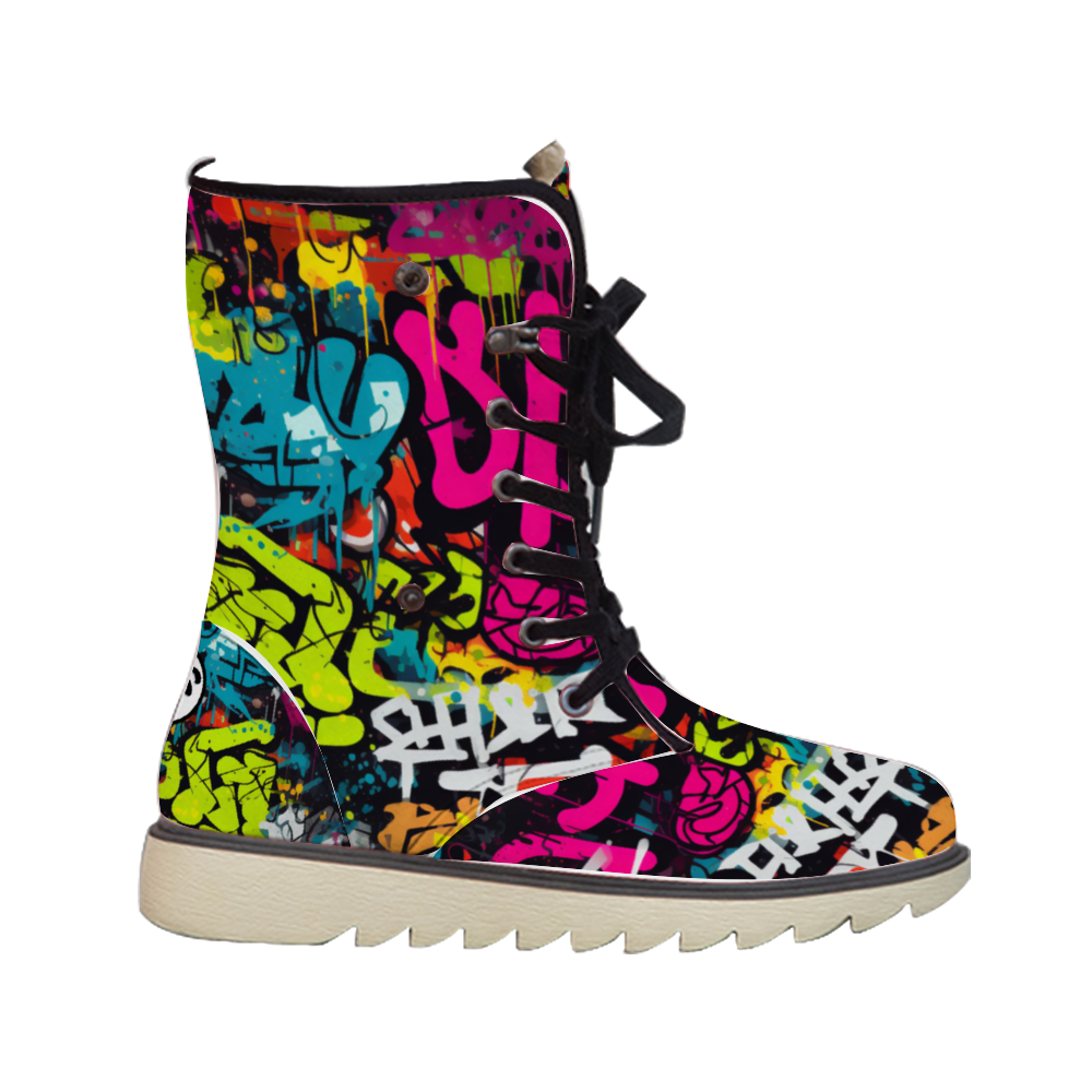 Street Art: Colorful street art-inspired winter boots by Treadz by ShitHot, perfect for urban creativity. theshithotcompany