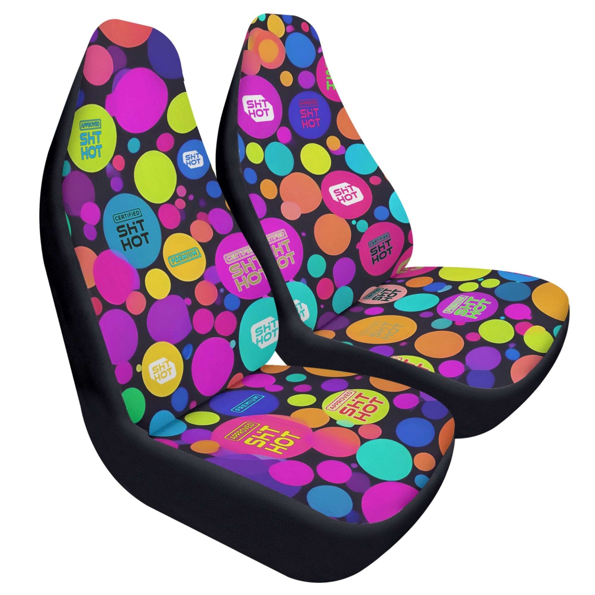 Bubble Burst: "ShitHot Personalized Front Car Seat Covers - Bubble Burst design for fun car aesthetics." theshithotcompany