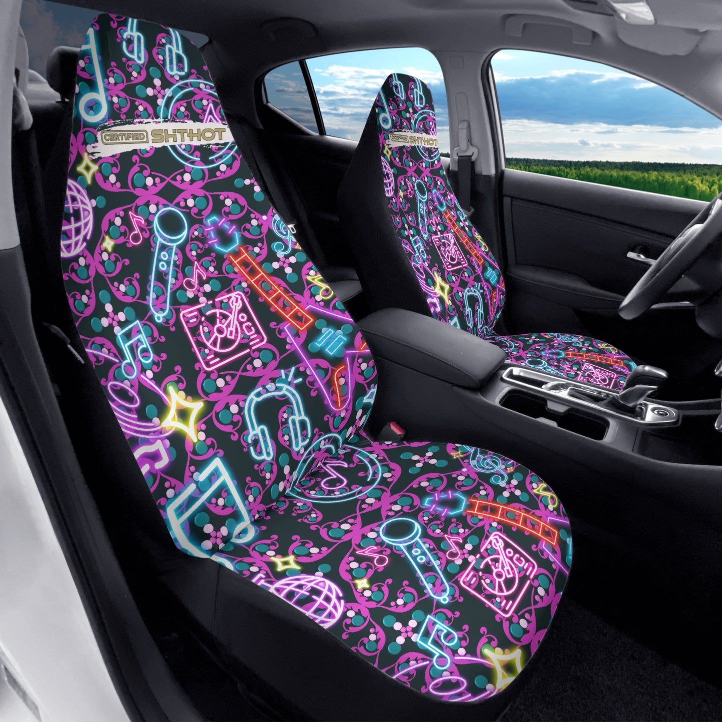 ShitHot Customizable Front Car Seat Covers - Air Jam Neon Blue