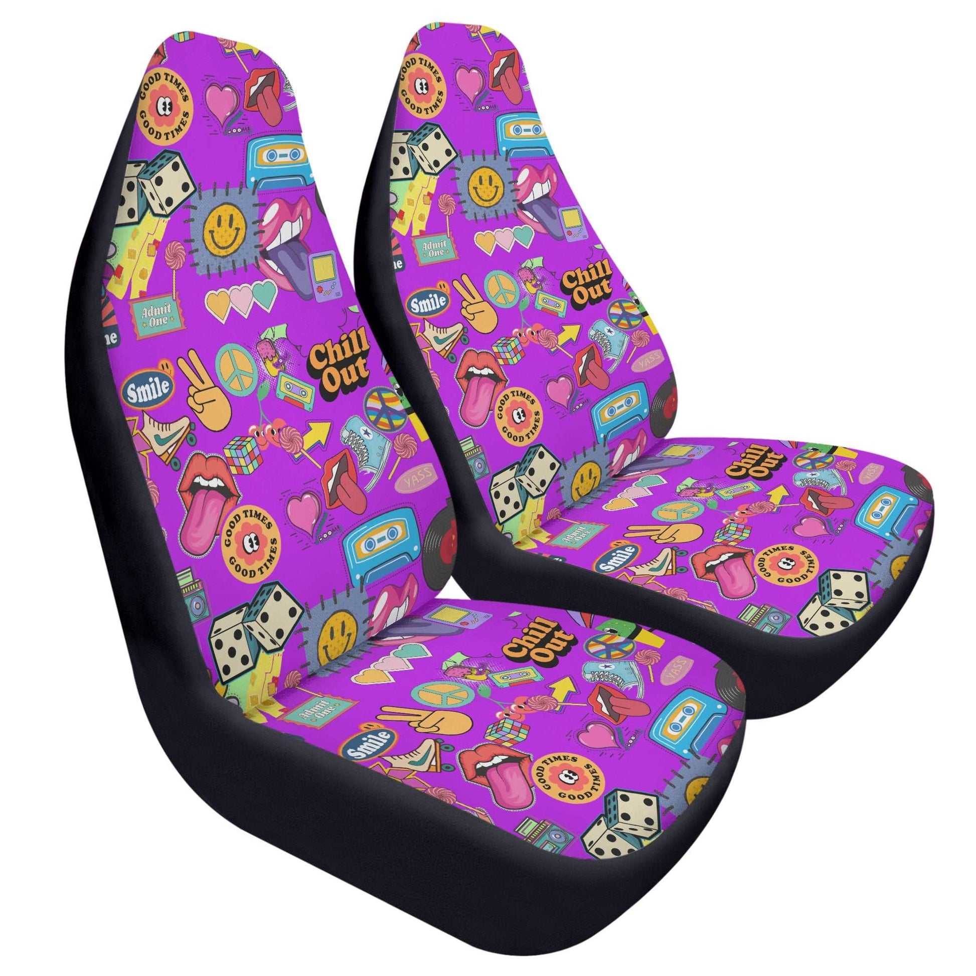 "ShitHot Personalized Front Car Seat Covers - Retro Purple for a nostalgic touch." theshithotcompany