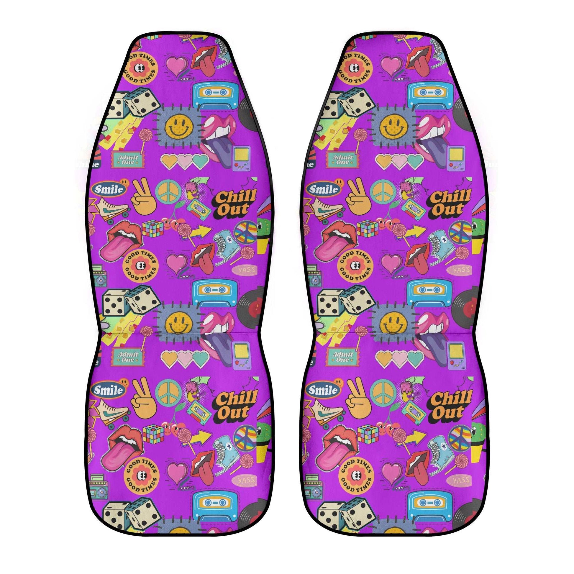 "ShitHot Personalized Front Car Seat Covers - Retro Purple for a nostalgic touch." theshithotcompany