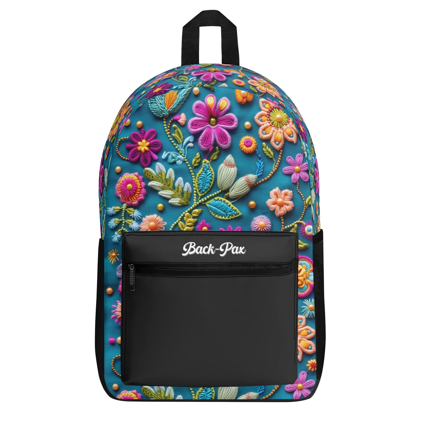 "Petal Pop Backpack with colorful flower print and embroidered look for a youthful vibe."
