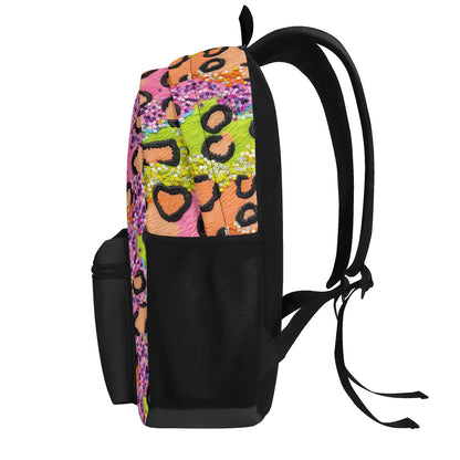 "Wild Sparkle Backpack features a vibrant leopard print enhanced with sequins for a glam look."