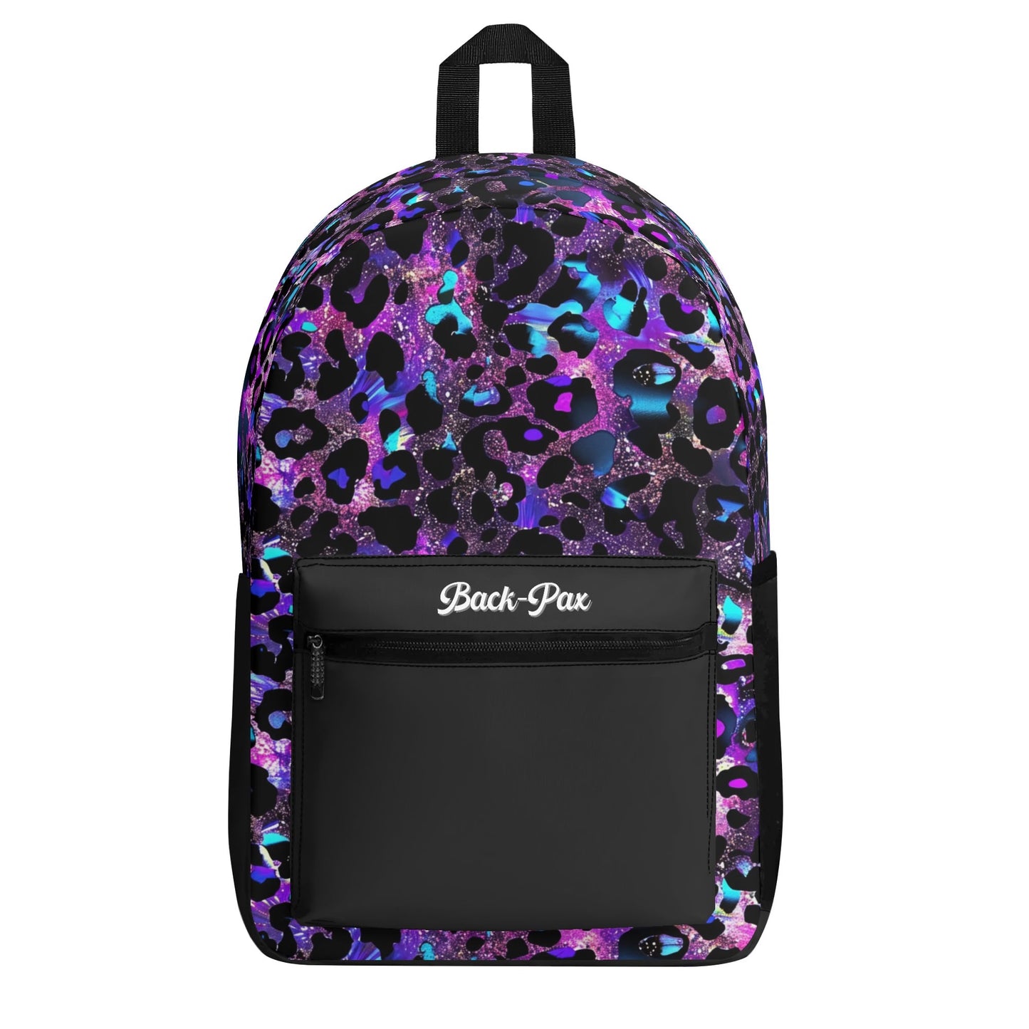 "Futuristic Leopard Backpack with neon blue and purple hues for a modern, bold look."