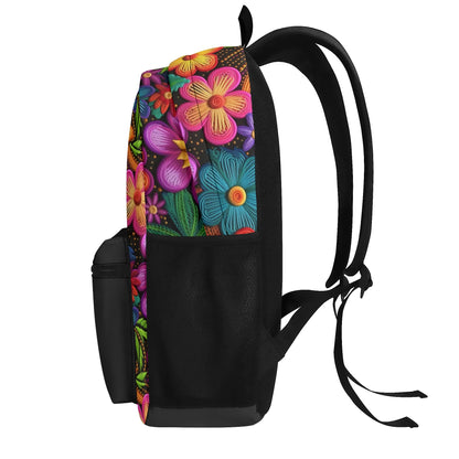 "3D Posy Backpack features vibrant 3D flower petals, perfect for a unique and stylish look."