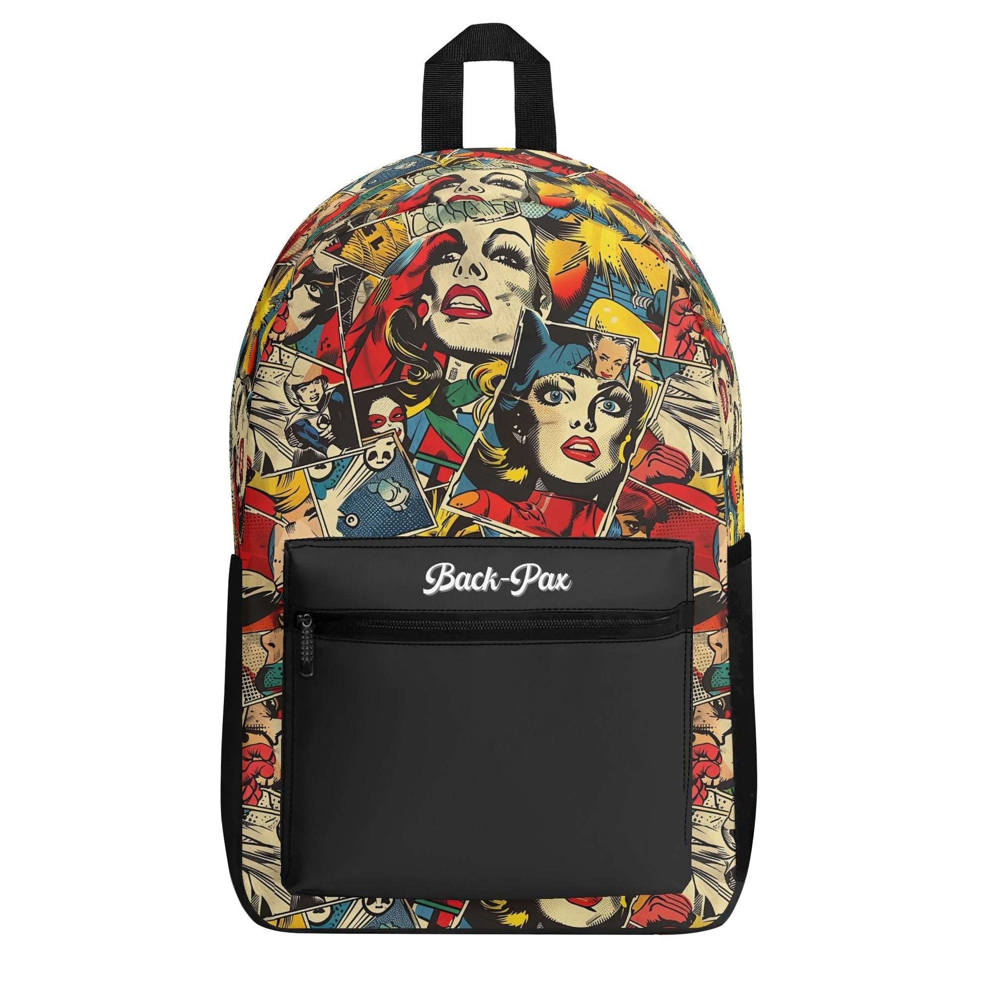 "Comic Strip Backpack with panels of pop art comic images for a fun, creative style."