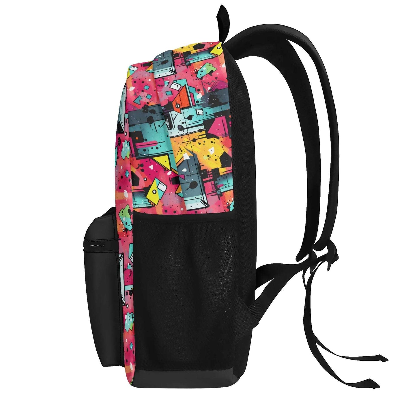 "Mystic Prism Backpack showcases swirling vibrant colors for a mesmerizing design."