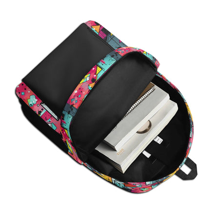 "Mystic Prism Backpack showcases swirling vibrant colors for a mesmerizing design."