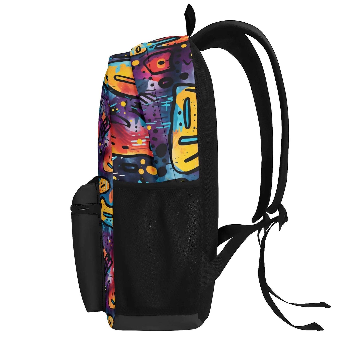 "Black Grunge Backpack features grunge-inspired elements for an edgy, urban style."