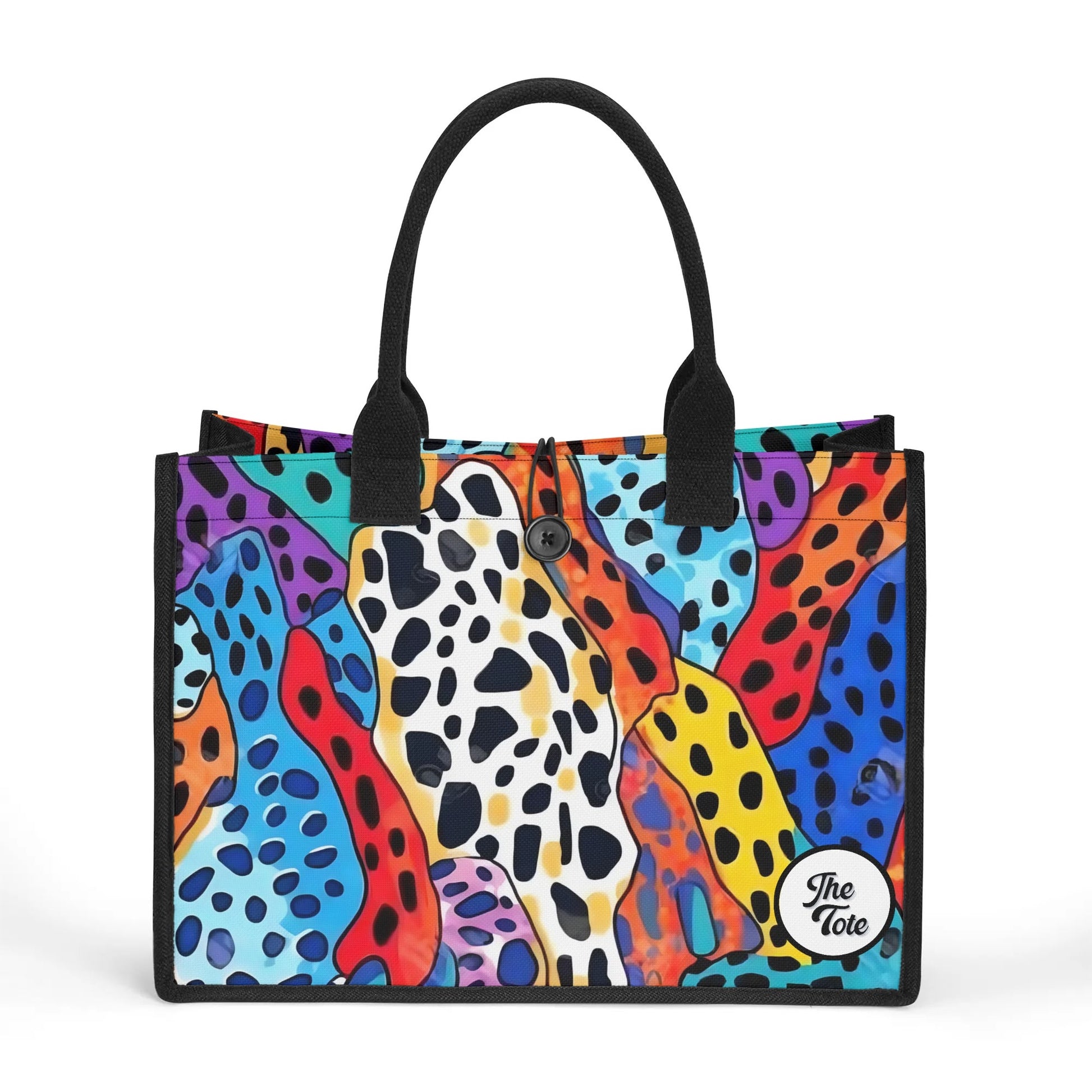 "Striking neon cheetah print tote bag by ShitHot, offering bold style and spacious design for all your essentials."