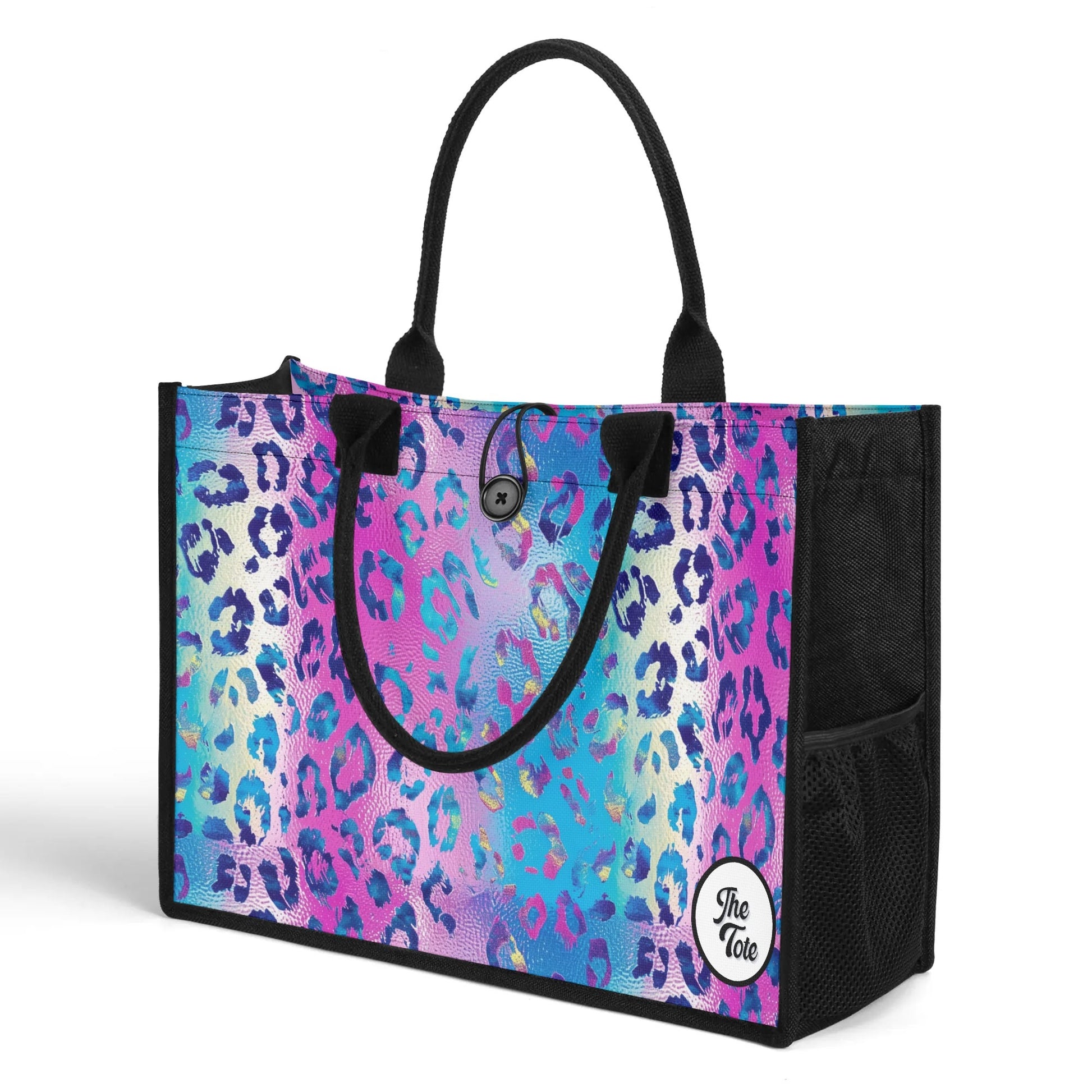 "Vibrant abstract sparkle leopard tote bag by ShitHot, designed for those who want to express their fun fashion sense."