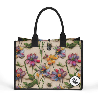 "Stunning 3D illusion of wildflowers on a tote bag by ShitHot, perfect for nature lovers seeking unique style and flair."