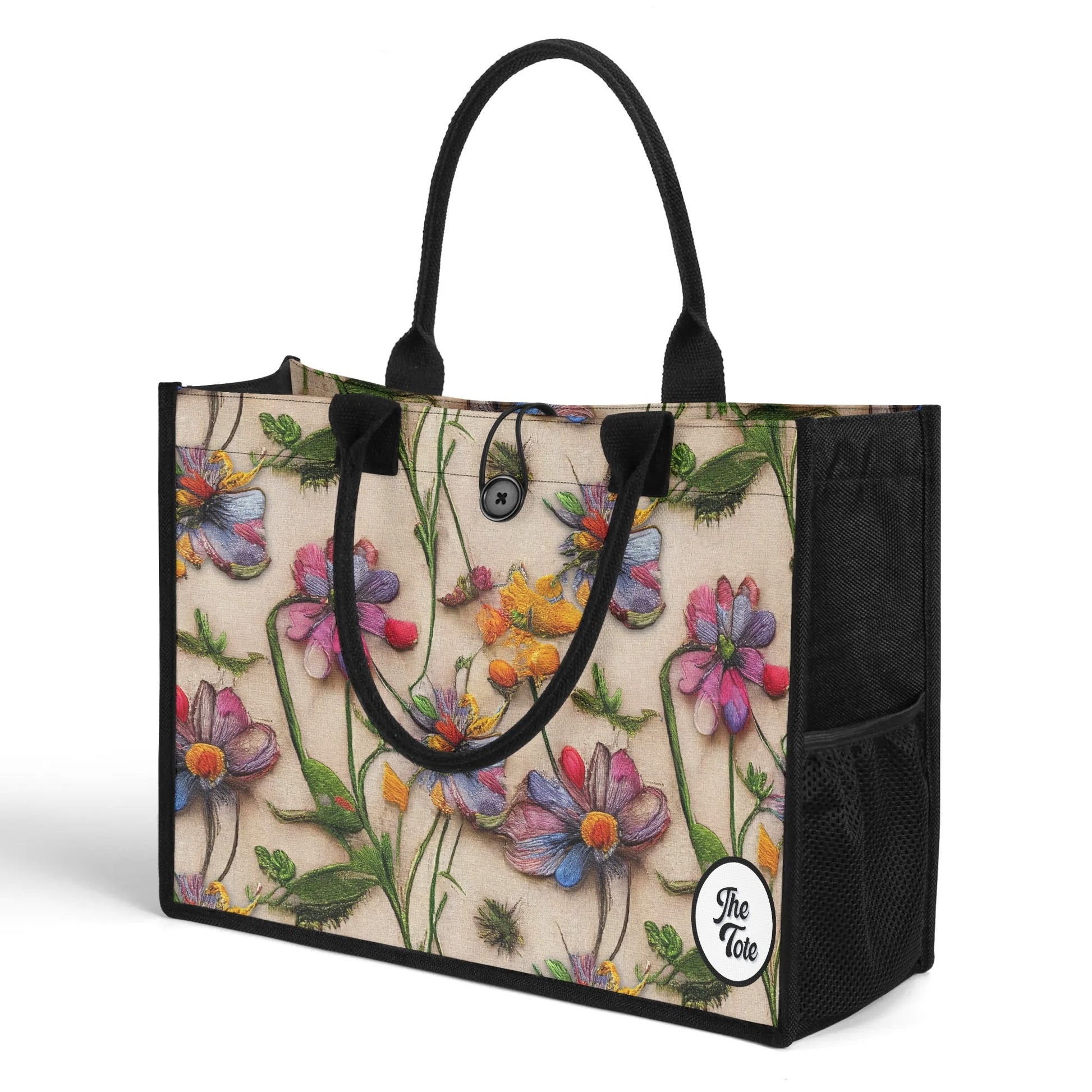 "Stunning 3D illusion of wildflowers on a tote bag by ShitHot, perfect for nature lovers seeking unique style and flair."