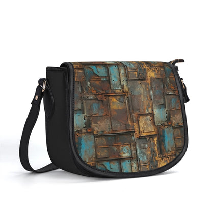 "Full Metal handbag featuring oxidized metal-inspired patterns, sleek design, and ample storage space."