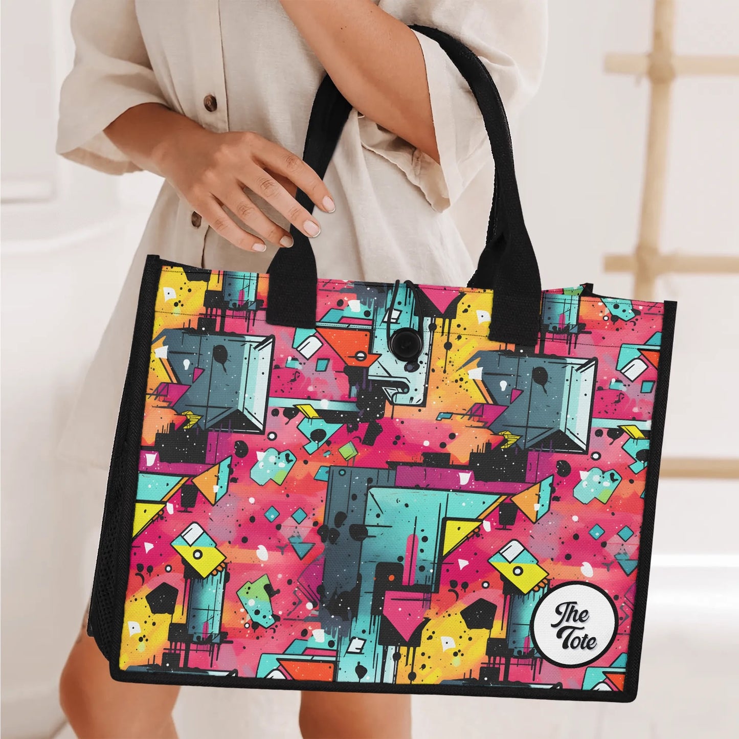 "Mesmerizing Mystic Prism tote bag by ShitHot, featuring swirling vibrant colors for a captivating and artistic look."