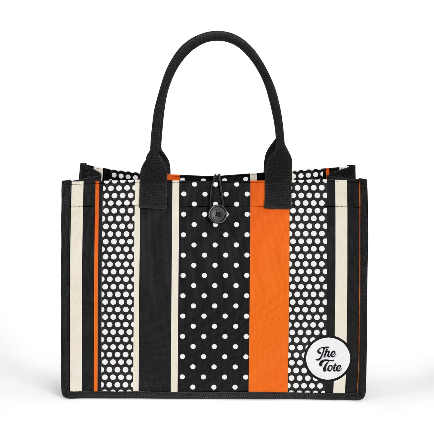 "Colorful Polkadot Sunset tote bag by ShitHot features a comic-style print, ideal for adding a playful touch to outfits."