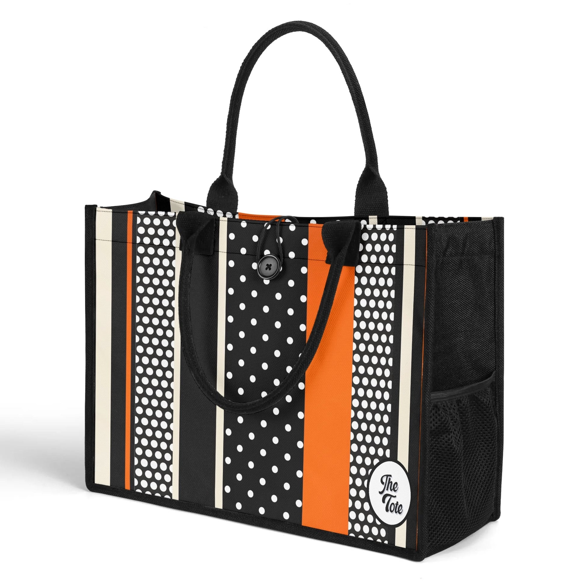 "Colorful Polkadot Sunset tote bag by ShitHot features a comic-style print, ideal for adding a playful touch to outfits."