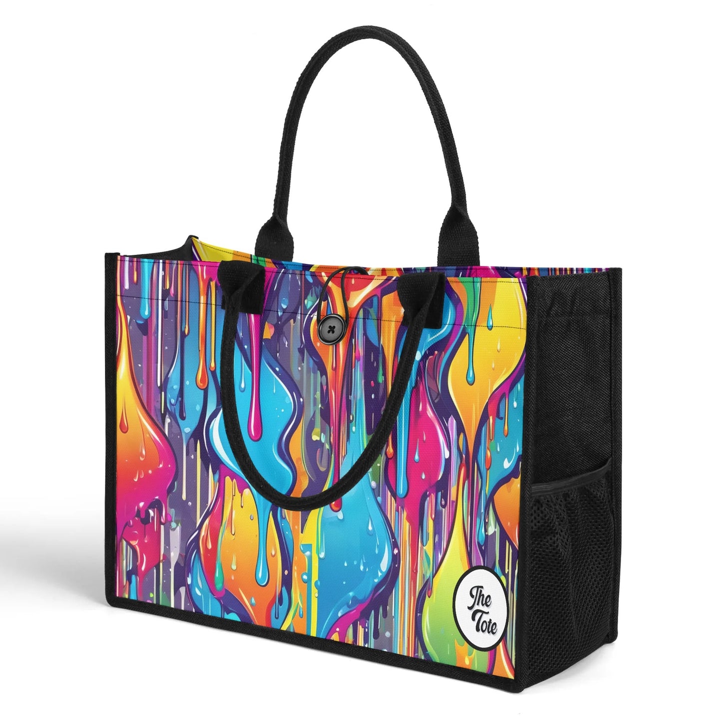 "Surreal design tote bag by ShitHot, showcasing vibrant, dripping colors that evoke the essence of melting paint art."