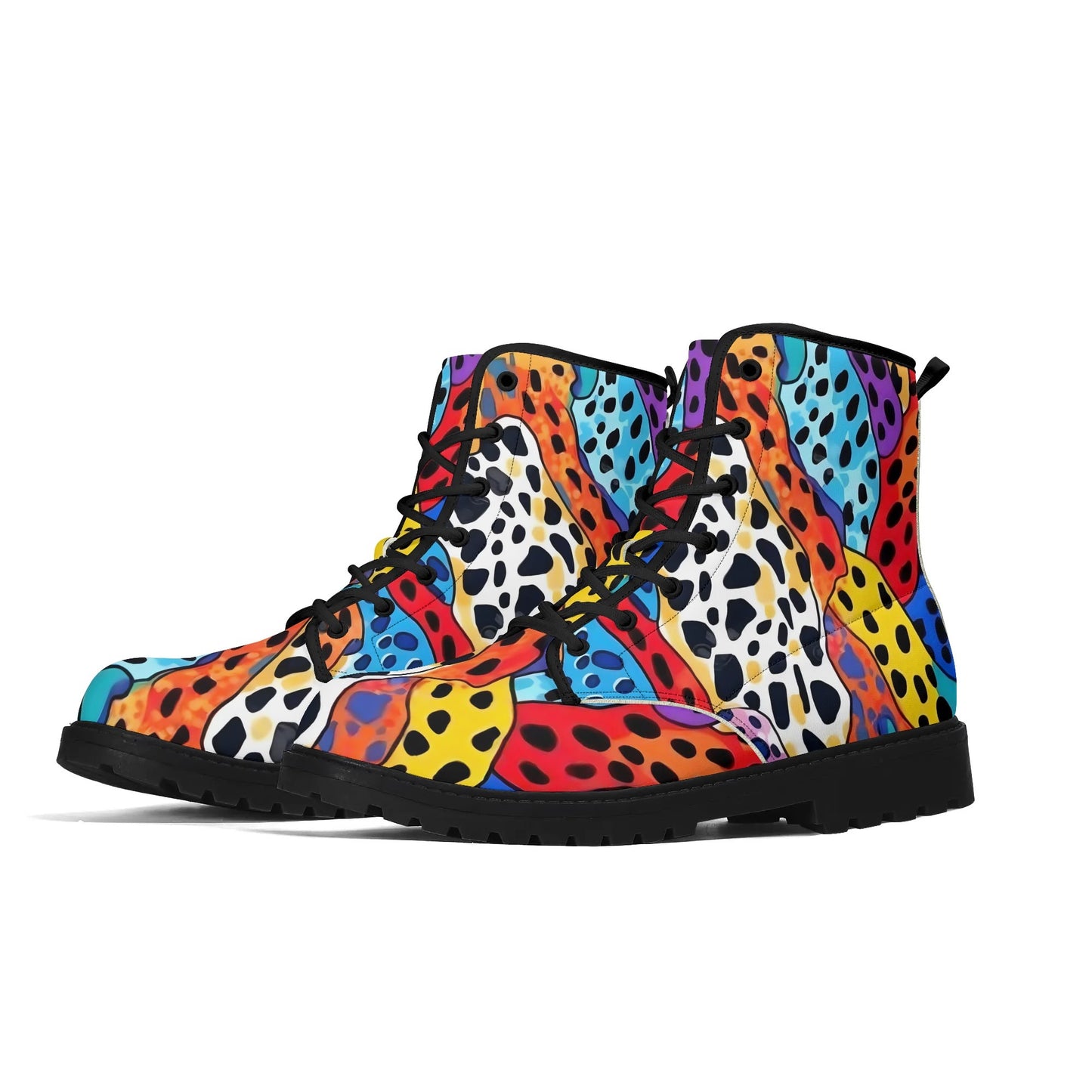 "Treadz Wild Cheetah ankle boots with vibrant neon print, waterproof, and slip-resistant grip by ShitHot."