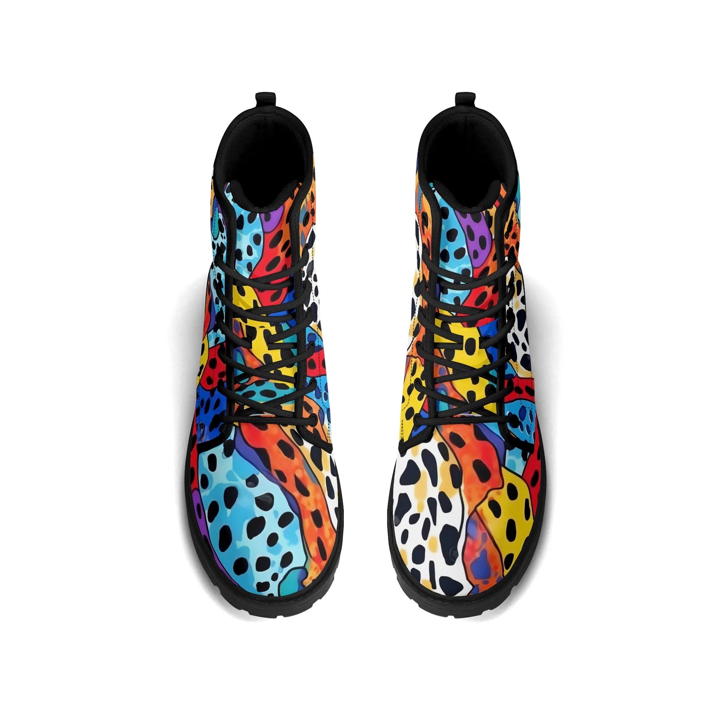 "Treadz Wild Cheetah ankle boots with vibrant neon print, waterproof, and slip-resistant grip by ShitHot."