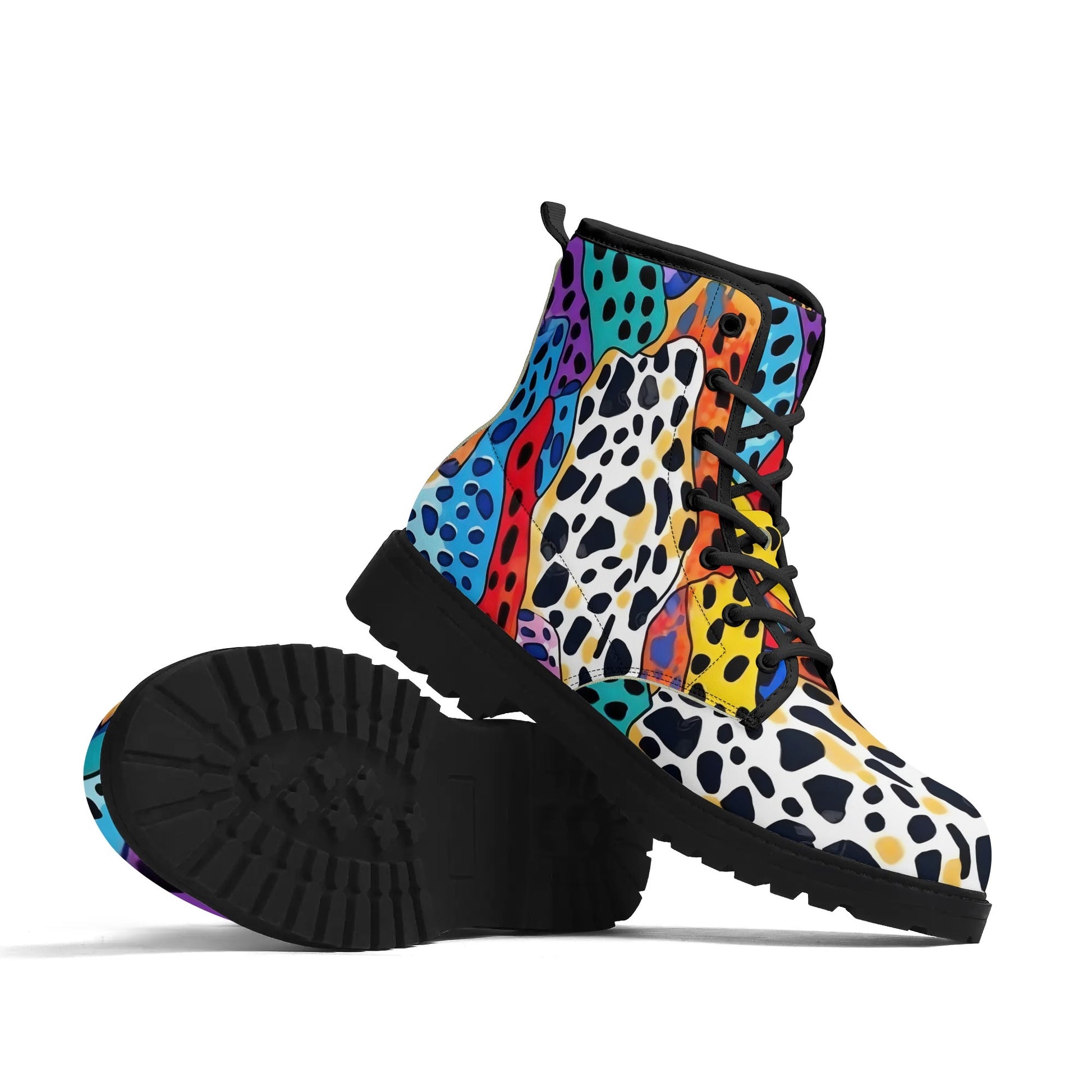 "Treadz Wild Cheetah ankle boots with vibrant neon print, waterproof, and slip-resistant grip by ShitHot."