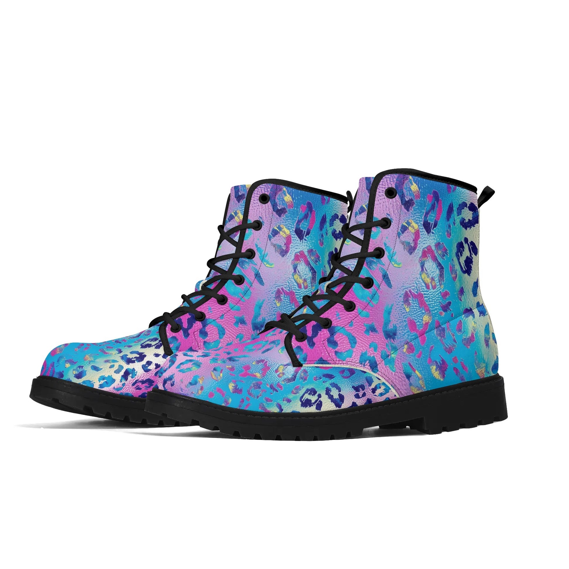 "Treadz Funky Leopard ankle boots featuring abstract leopard design, waterproof, and cushioned support by ShitHot."