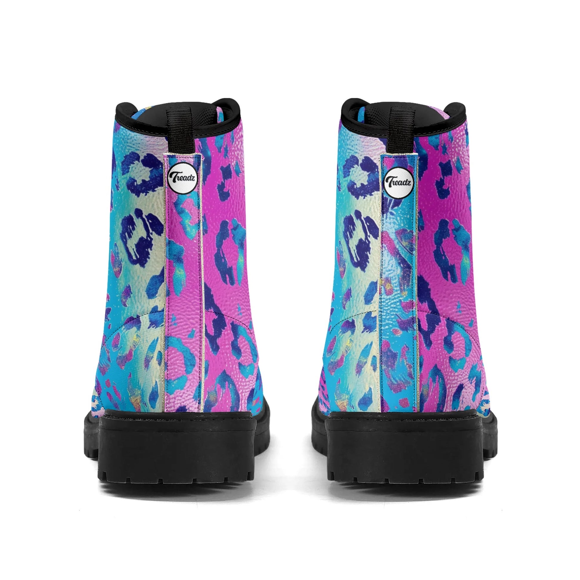 "Treadz Funky Leopard ankle boots featuring abstract leopard design, waterproof, and cushioned support by ShitHot."