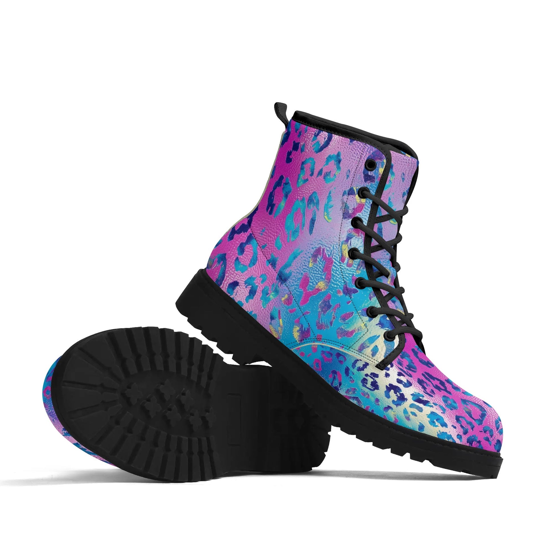 "Treadz Funky Leopard ankle boots featuring abstract leopard design, waterproof, and cushioned support by ShitHot."