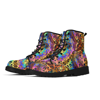 Treadz Signature Boots - Opulent Leopard featuring shimmering gold spots on a colorful background by ShitHot.