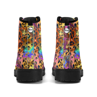 Treadz Signature Boots - Opulent Leopard featuring shimmering gold spots on a colorful background by ShitHot.