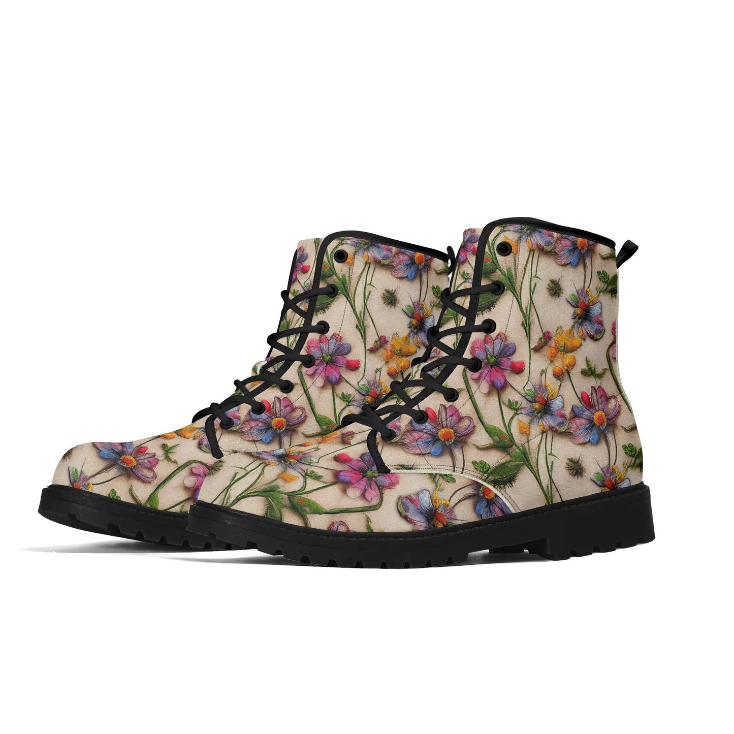 "Treadz Wildflower ankle boots featuring stunning 3D flower illusion, waterproof, and cushioned comfort by ShitHot."