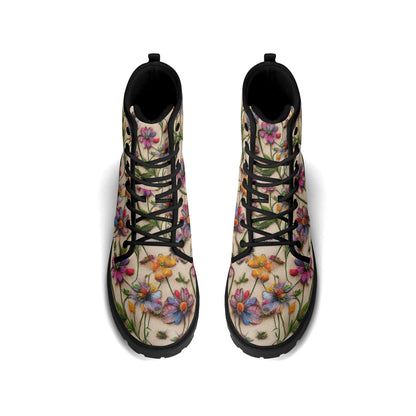 "Treadz Wildflower ankle boots featuring stunning 3D flower illusion, waterproof, and cushioned comfort by ShitHot."