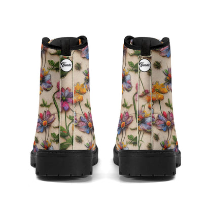 "Treadz Wildflower ankle boots featuring stunning 3D flower illusion, waterproof, and cushioned comfort by ShitHot."