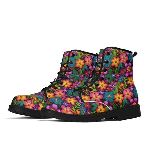 "Treadz 3D Posy ankle boots with vibrant 3D flower petals, waterproof, and all-day comfort by ShitHot."