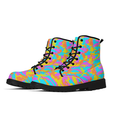 "Treadz Thunder Camo ankle boots featuring vibrant camo colors, waterproof, and all-day comfort by ShitHot."