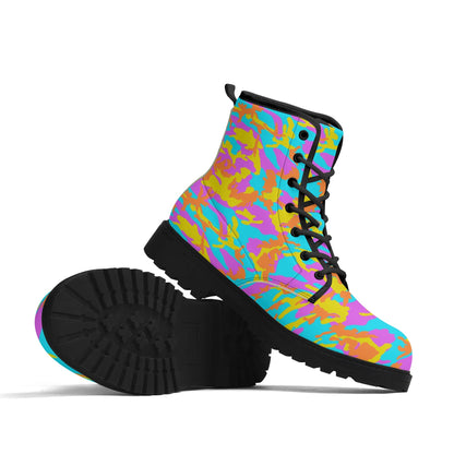 "Treadz Thunder Camo ankle boots featuring vibrant camo colors, waterproof, and all-day comfort by ShitHot."