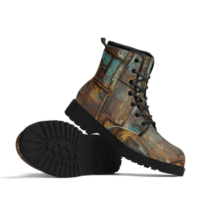 "Treadz Full Metal ankle boots with oxidized metal pattern, waterproof, and cushioned support by ShitHot."