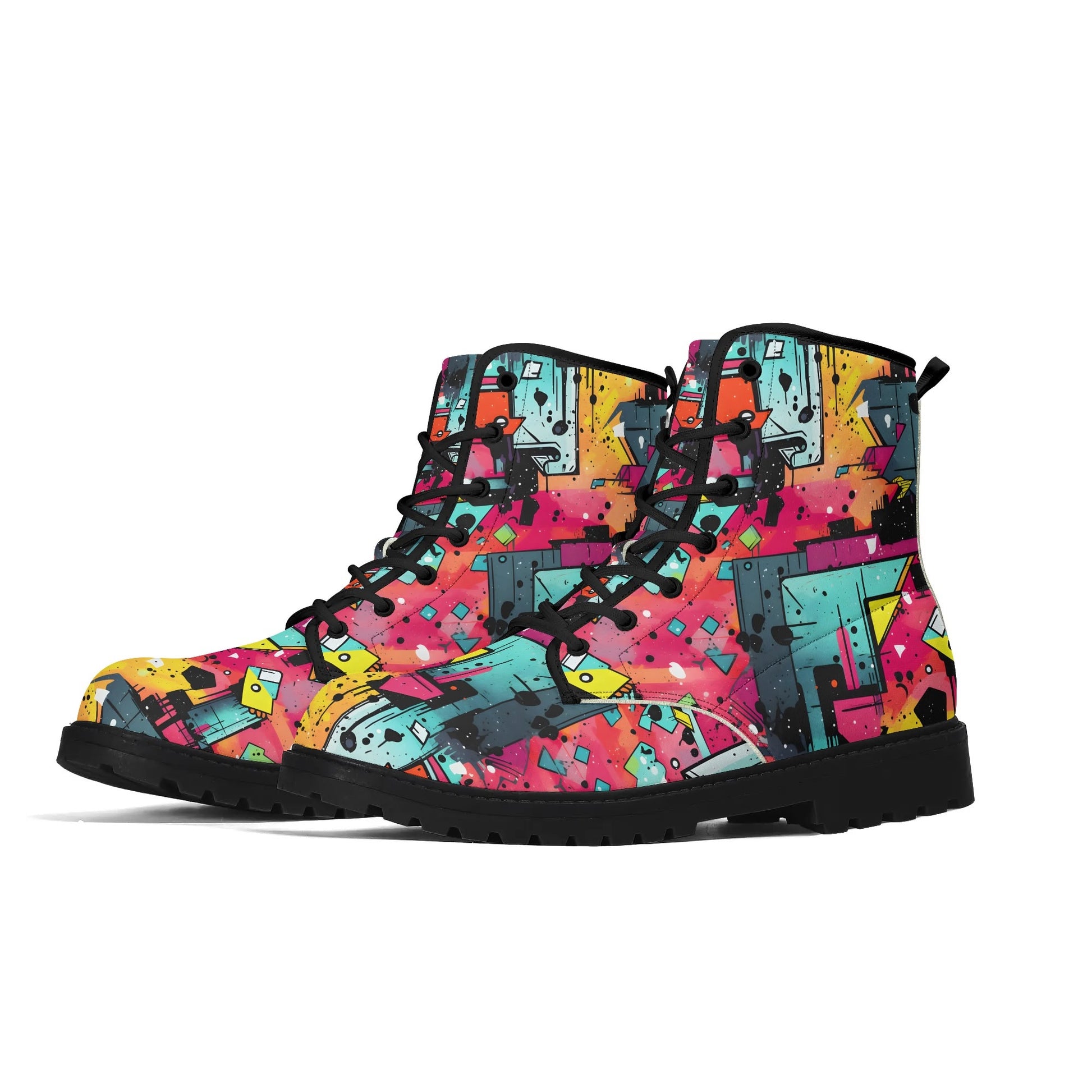 "Treadz Mystic Prism ankle boots with swirling vibrant colors, waterproof, and all-day comfort by ShitHot."