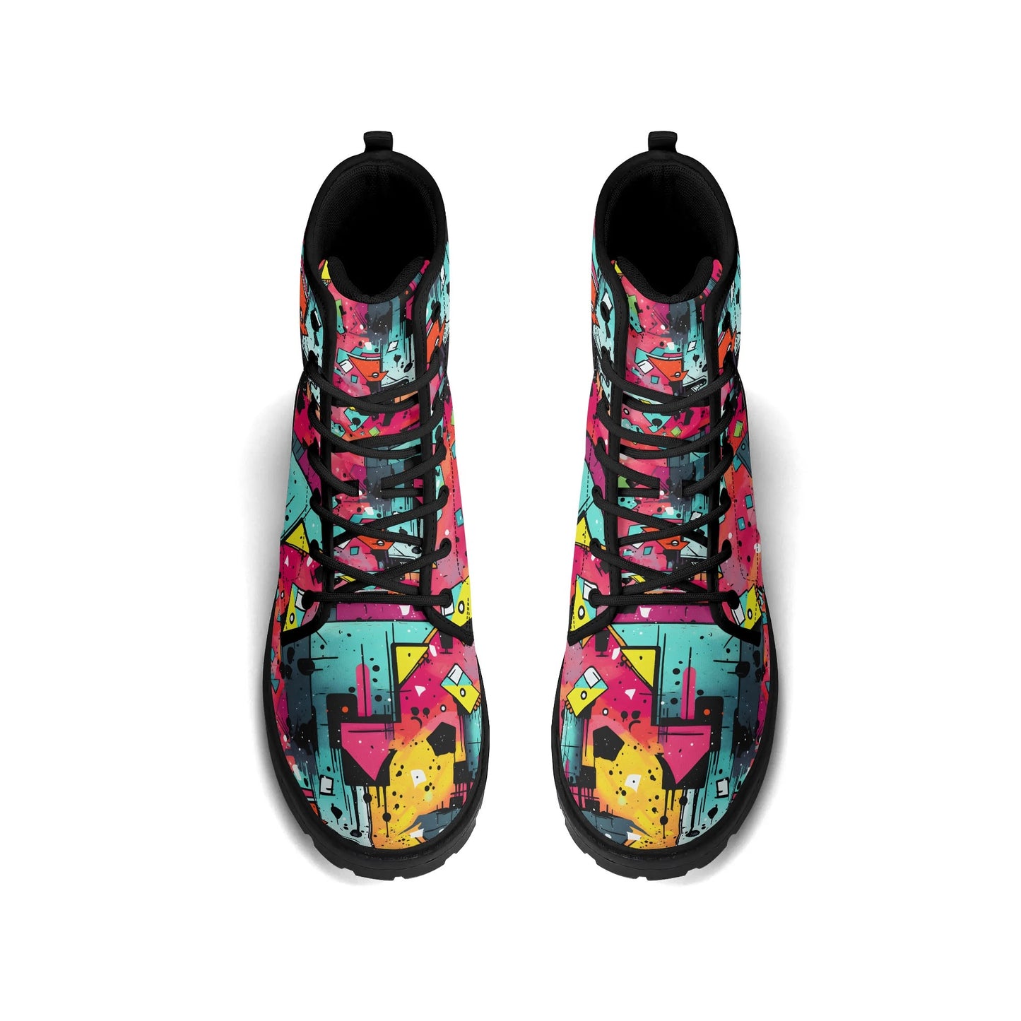 "Treadz Mystic Prism ankle boots with swirling vibrant colors, waterproof, and all-day comfort by ShitHot."