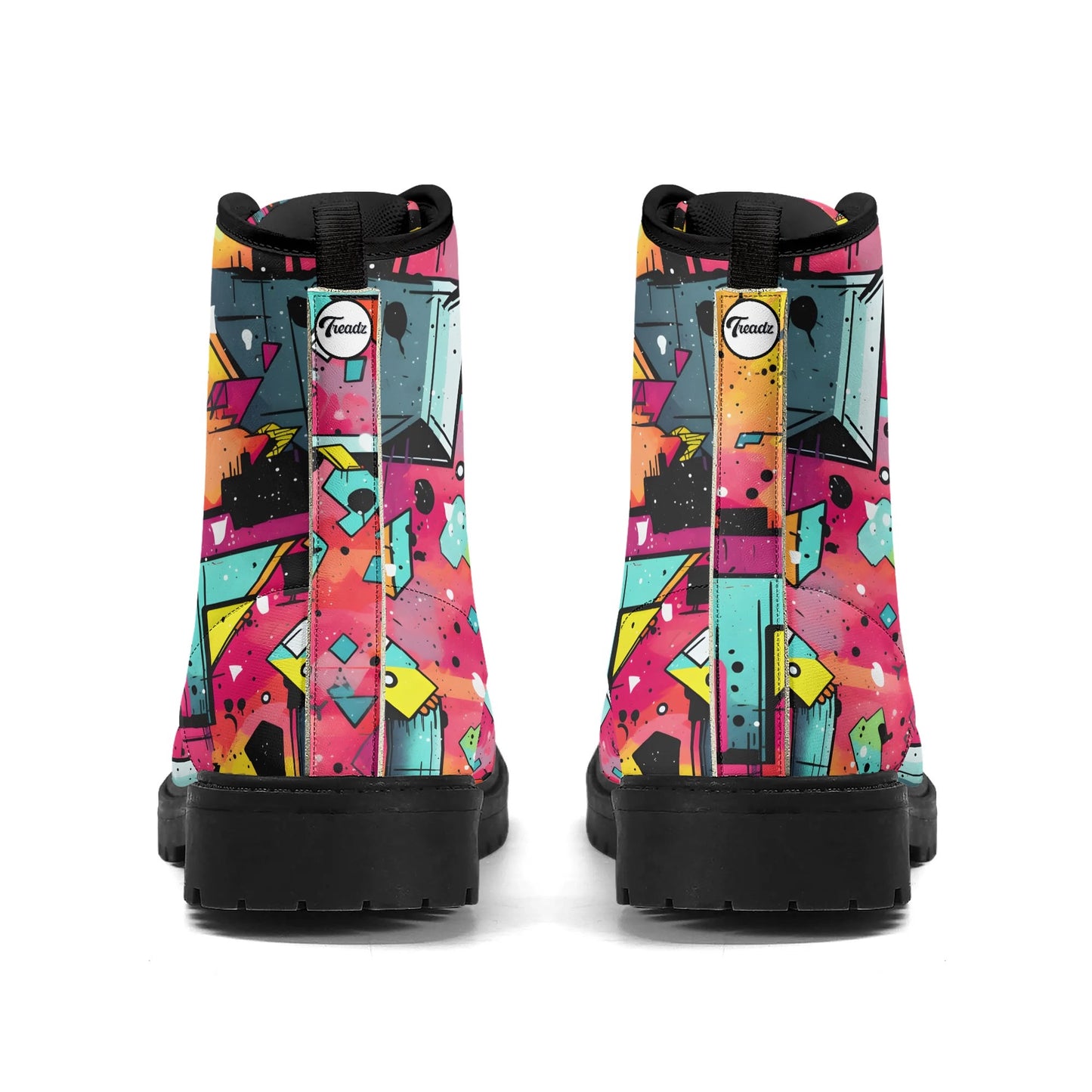 "Treadz Mystic Prism ankle boots with swirling vibrant colors, waterproof, and all-day comfort by ShitHot."