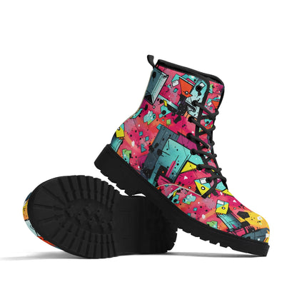 "Treadz Mystic Prism ankle boots with swirling vibrant colors, waterproof, and all-day comfort by ShitHot."