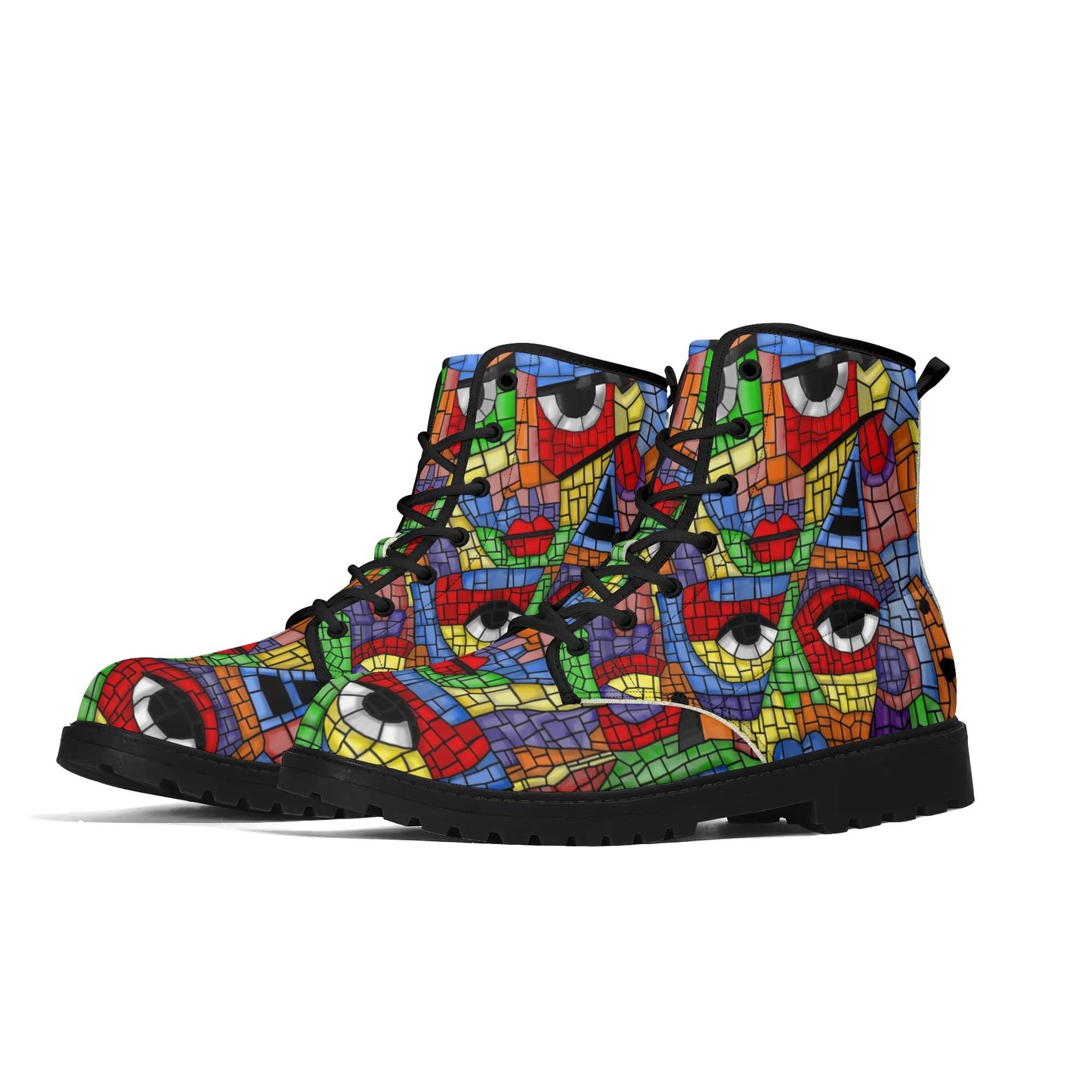 "Treadz The Picasso ankle boots with vibrant mosaic design, waterproof, and cushioned insoles by ShitHot."