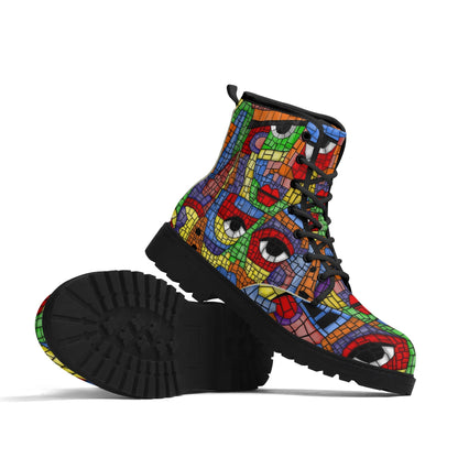 "Treadz The Picasso ankle boots with vibrant mosaic design, waterproof, and cushioned insoles by ShitHot."