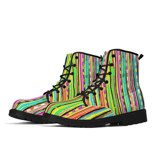 Treadz Signature Boots - Candy Stripe featuring vibrant rock candy-style print for a bold statement by ShitHot.