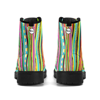 Treadz Signature Boots - Candy Stripe featuring vibrant rock candy-style print for a bold statement by ShitHot.