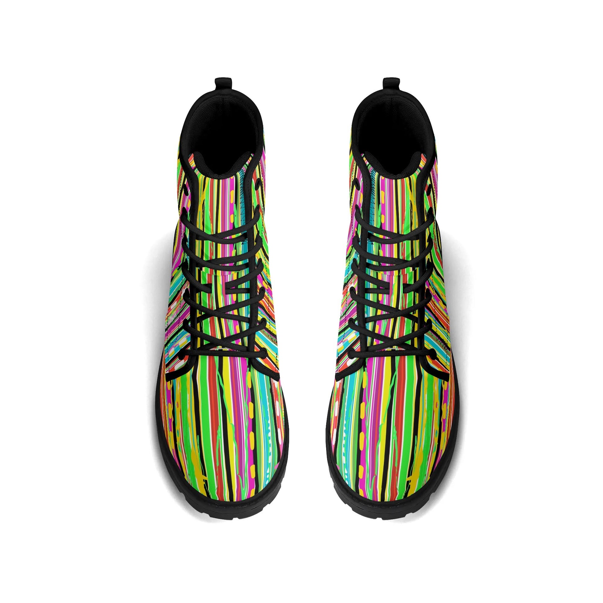 "Treadz Candy Stripe ankle boots featuring vibrant rock candy-style print, waterproof, and all-day comfort by ShitHot."