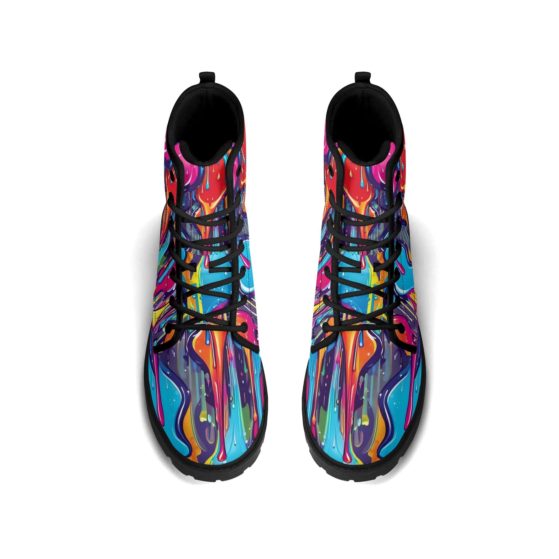 "Treadz The Dali ankle boots with surreal vibrant design, waterproof, and cushioned insoles by ShitHot."