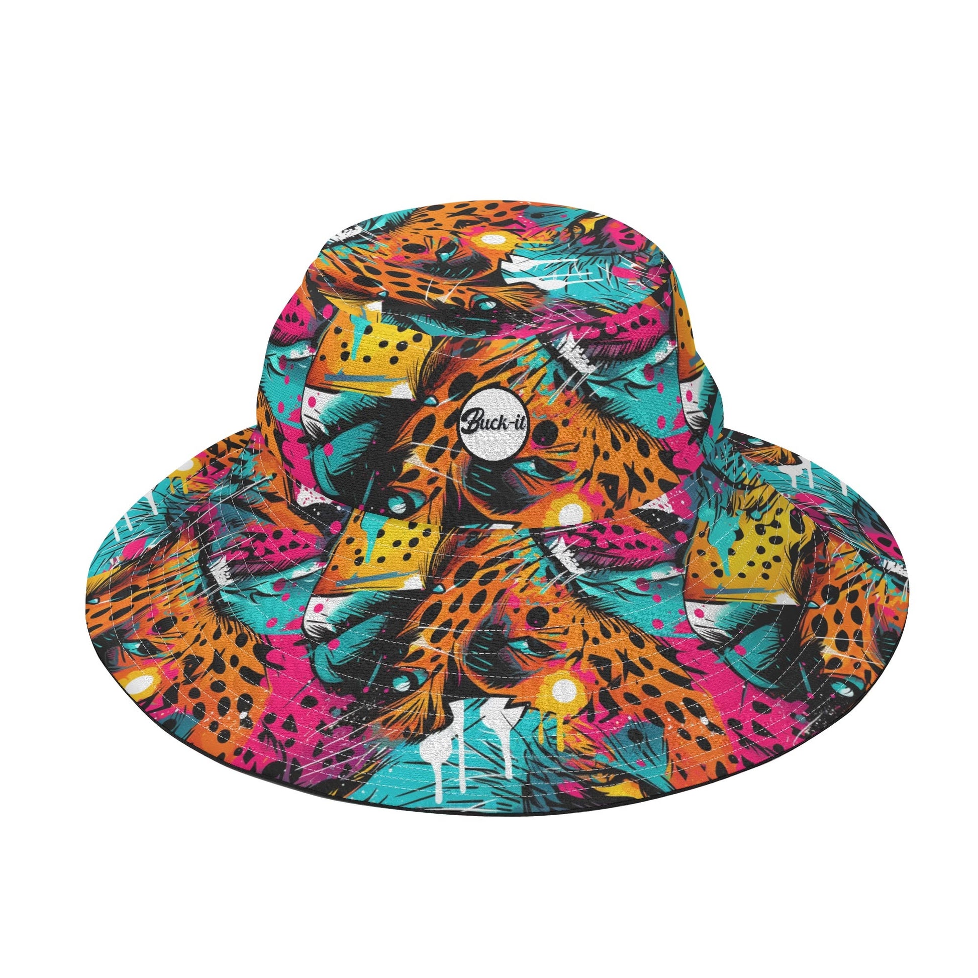 "ShitHot Buck-it Hat - Wild Leopard features an edgy leopard print, breathable and packable, with UV protection for outdoor fun."