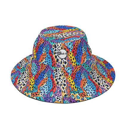 ShitHot Buck-it Hat - Wild Cheetah showcases a neon cheetah print, breathable, packable, with UV protection for outdoor adventures."